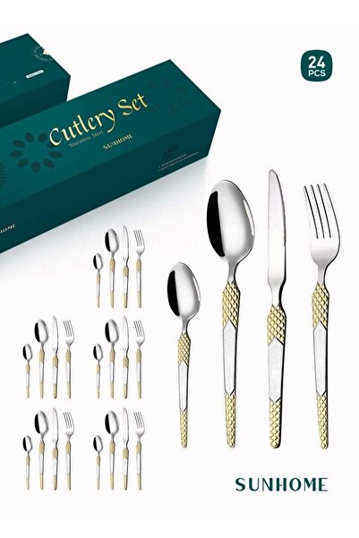 Generic SUNHOME 24-Piece Stainless Steel Cutlery Set Kitchen Utensil Set West...