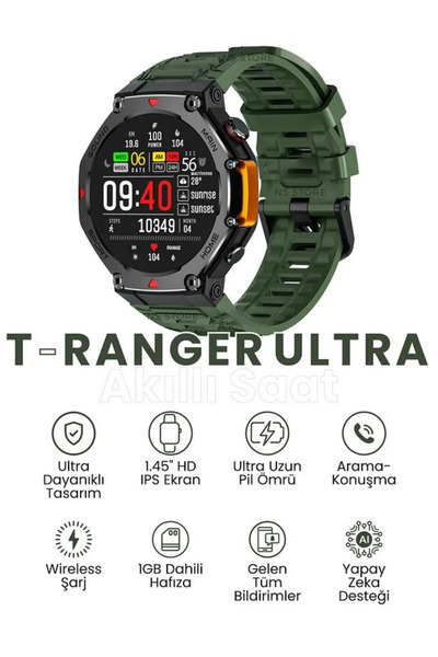 NS Store T-Ranger Ultra Outdoor Akıllı Saat | Güçlü Batarya, Suya Dayanıklı, ...