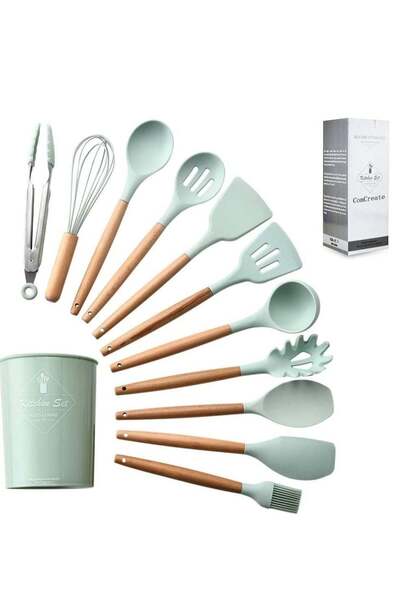 Generic ELTRAZONE Silicone Cooking Kitchen 11PCS Wooden Utensils Tool for Nonstick Cookware,Cooking Utensil