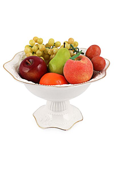 Generic LIFE SMILE Round Bone China Serving Bowl With Gold Stand - Fruit Bask...