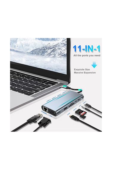 Generic 11-in-1 USB-C Hub with 4K HDMI, VGA, PD Charging, USB 3.0, Ethernet, SD/TF Card Reader