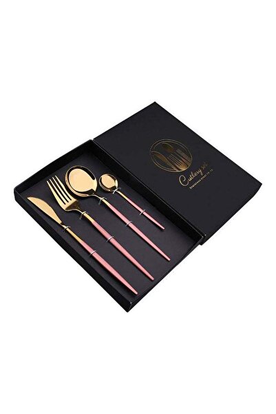 Generic 4-Piece Simple Design Cutlery Gift Set Pink/Gold