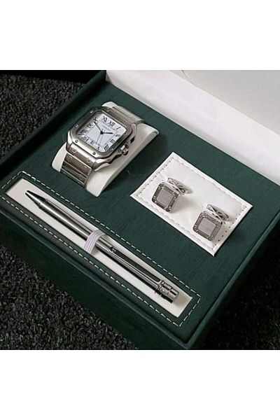 CASWATCH Men's Silver Watch Set with Cufflink and Pen