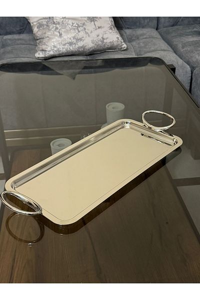 aljahwari Rectangular dessert serving tray with round handle, size 38*18 cm