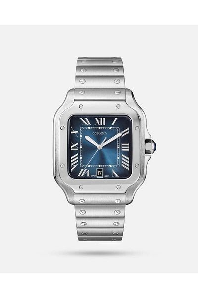 CASWATCH Men's Silver & Blue Watch Set with Cufflinks and Pen