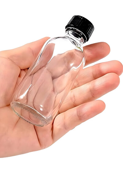 makrobay 50ml Siyah Plastik Kapaklı Çok Amaçlı Cam Şişesi - 10 Adet Huni hediye