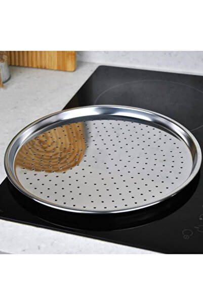 abnturk Paslanmaz Çelik Pizza Tepsisi Delikli Yüzey 36 Cm Pizza Lahmacun Pide...