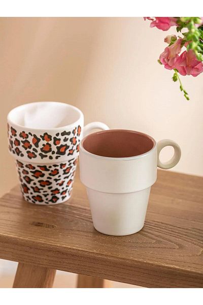 LC Waikiki Lcw Printed Ceramic Mug Set of 2 280 ml (W5)