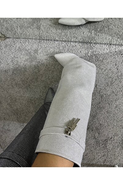MYVOLANTE Taş Detaylı Kadın Dolgu Topuk Krem Tozluk Detay Çizme