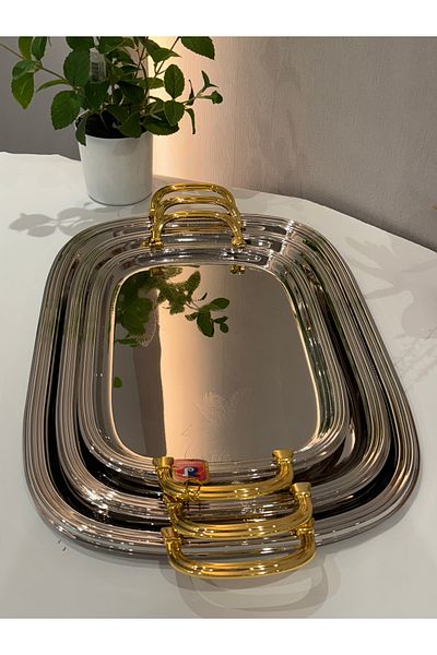 aljahwari Serving set of 3 sizes, nickel, gold-plated