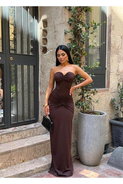 sajarsln Saja Rsln Diver Fabric Lycra Strapless Gathered Long Dress