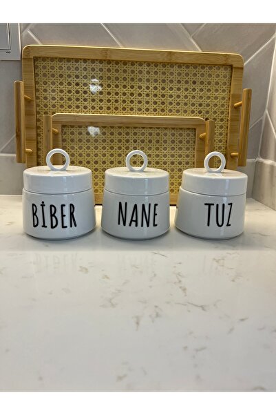 Sade Hediye طقم مرطبانات توابل بورسلين مكون من 3 قطع – طقم مرطبانات توابل