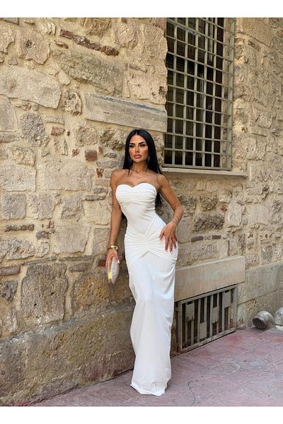 sajarsln Saja Rsln Diver Fabric Lycra Strapless Gathered Long Dress