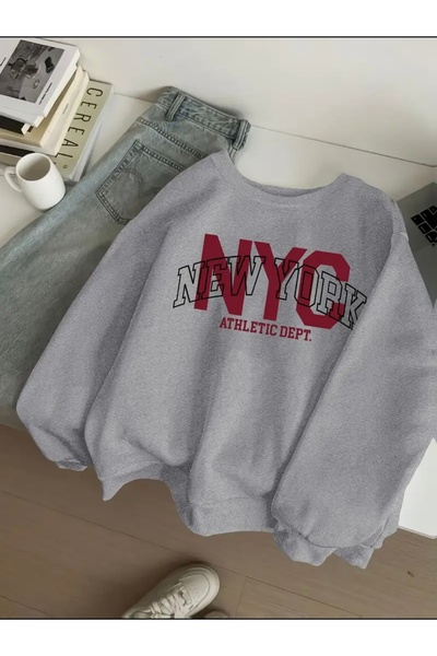 FUFLUNS سويت شيرت مطبوع عليه NYC NEW YORK للجنسين للنساء/الرجال برقبة دائرية