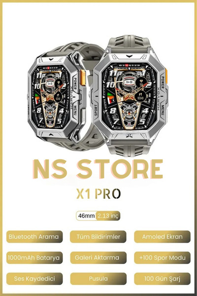 NS Store X1 Pro Akıllı Saat | 100 Gün Pil Ömrü | Su Geçirmez | 2.13’’ AMOLED ...