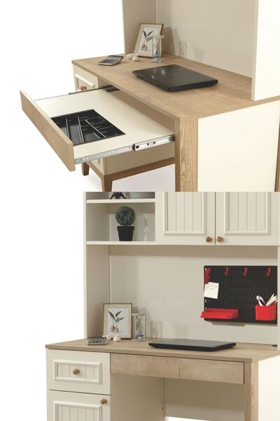 Moderniya Mobilya İNCİ KREM LEDLİ USB PORTLU ÇALIŞMA MASASI PREMİUM 176X120