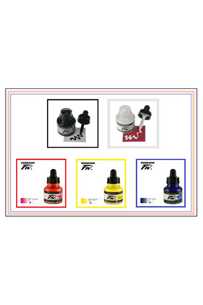 Daler Rowney FW Ink 5 Ana Renk 29,5 ml Likit Akrilik Boya Pistole Airbrush Mü...