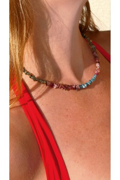 B Design jewelry Elora Turmalin Taşlı Gümüş Klipsli Kolye