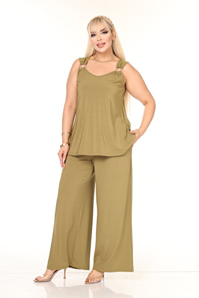 MJORA Sun Detailed Trousers & Blouse Knitted Plus Size Set