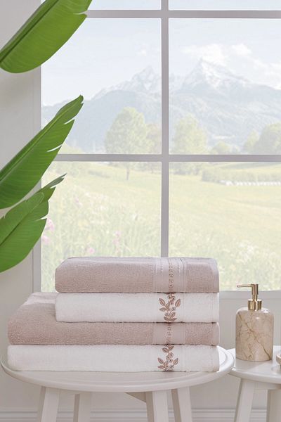 Özdilek Jardin Towel Set Best Set Turkish Bath Set Cream-Beige