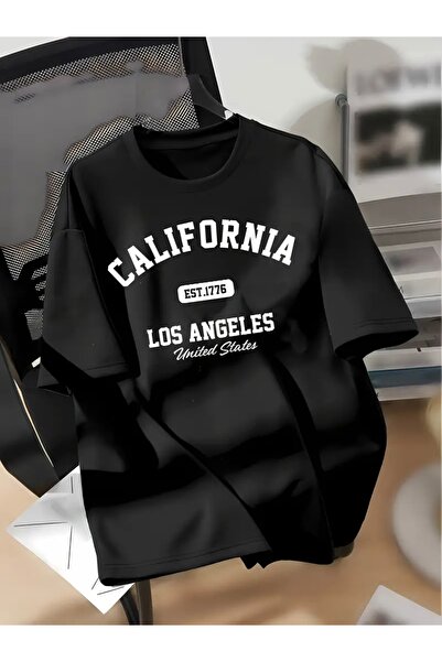 FUFLUNS تي شيرت CALIFORNIA LOS ANGELES مطبوع للجنسين للنساء/الرجال برقبة دائر...