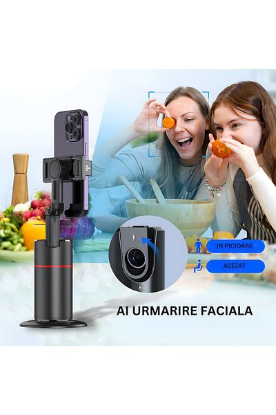 AZ PRODUCTS 360° Phone Gimbal with LED and Face Tracking, Portable, 1/4" Mount and Auto Tracking