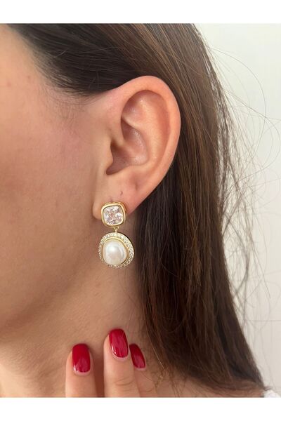 Almis collection İNCİLİ SALLANTILI ÇELİK KÜPE