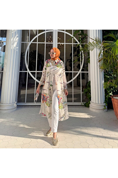 BZ BUTİK Patterned Cobe Crepe Fabric Summer Hijab Tunic