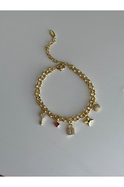 Owentis سوار Loreva الأنيق من Gold Charmlı LV Model Stone - لا يسبب التصبغ -