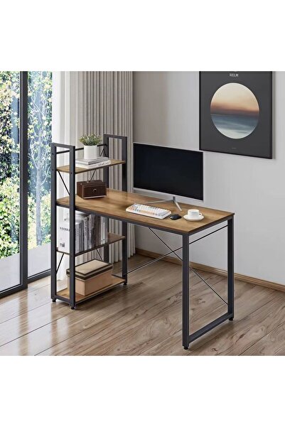WANDOO Pratik Raflı Çalışma Masası – Metal Gövde, Ahşap Tabla, Kitaplıklı Çal...