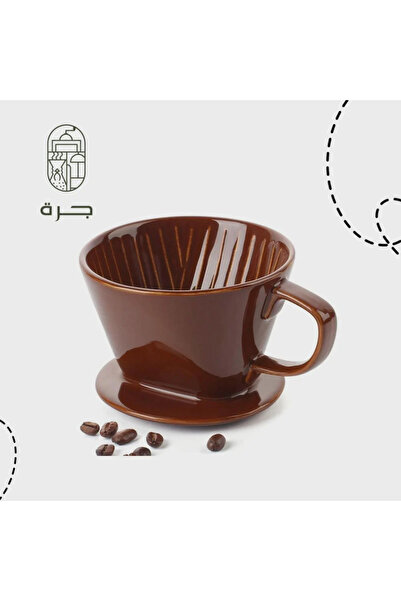 Solaf قمع تقطير قهوة سيراميك بني سعة 0.2 لتر لتحضير القهوة المقطرة يدوياً بجودة عالية من جرة