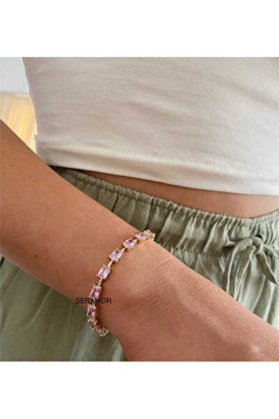 XUPING JEWELRY 14K ALTIN RENGİNDE PEMBE BAGET TAŞLI KUYUMCU İŞÇİLİĞİ KARARMAZ...