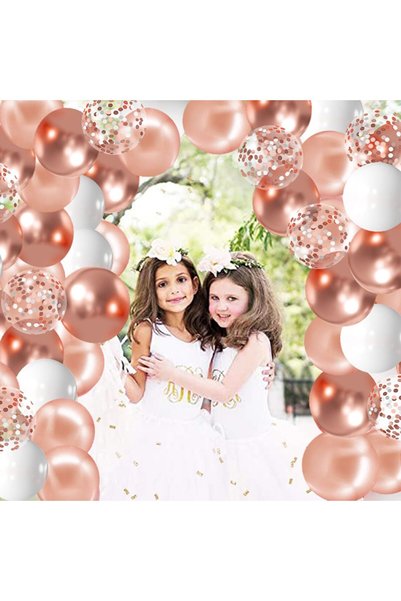 BALON DİYARI 10 Pieces Rose Gold, White and Transparent Confetti Balloon Set – Party & Decoration Balloons