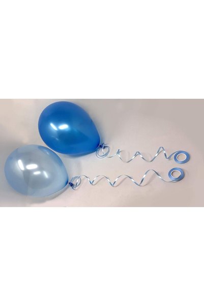 BALON DİYARI Navy Blue and Light Blue Pearlescent Metallic Balloon Raffia Gift 10 Pieces