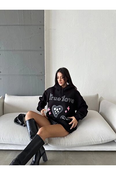 zarifkadın 3 κλωστές ριχτάρι oversize true printed sweat μαύρο