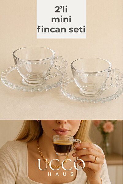 UCCO 2'li Cam Fincan Seti | 2 Bardak + 2 Tabak Kahve Fincanı Çay Fincanı | Şı...