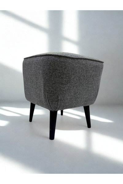 Lütfiye Gündoğan Gri Keten Puf – Gri | 40x40 cm Kompakt, Modern Oturma & Dekoratif Makyaj Masası Pufu