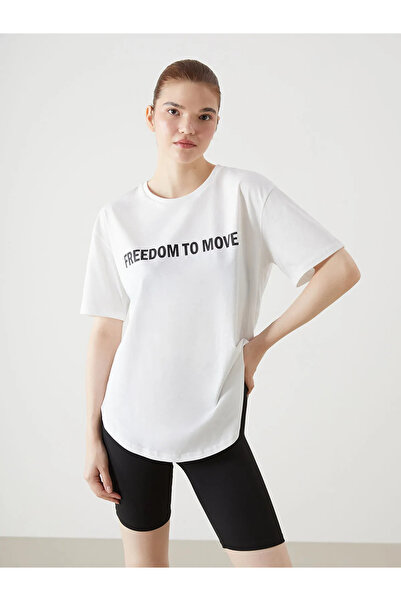 LC Waikiki White Crew Neck Printed Women's Sports T-Shirt