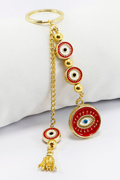 biuti سلسلة مفاتيح مصنوعة يدويًا على شكل عين بإطار أحمر، زينة لحقيبة الهدايا