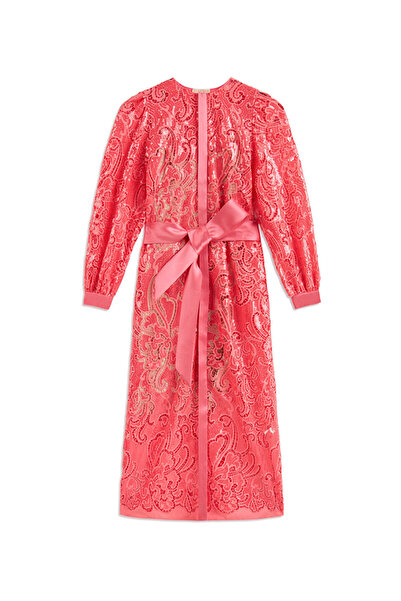 Machka Payet işlemeli kuşaklı elbise