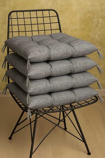 UMEL HOME Eco Gray Color Chair Cushion Button Stitching Detail 40X40Cm Lace-Up 4 Pcs