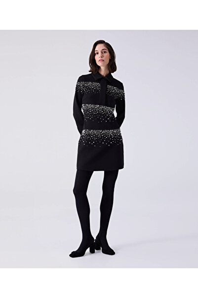 Machka İnci ve taş işlemeli mini elbise