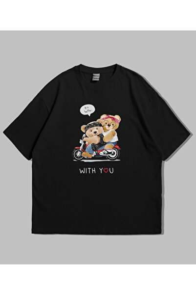 Marco Fresco تي شيرت كاجوال مريح كبير الحجم مطبوع عليه دمية دب لطيف للجنسين