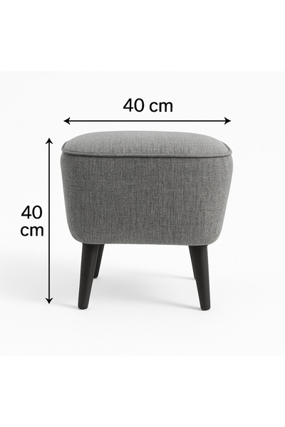 Lütfiye Gündoğan Gri Keten Puf – Gri | 40x40 cm Kompakt, Modern Oturma & Dekoratif Makyaj Masası Pufu
