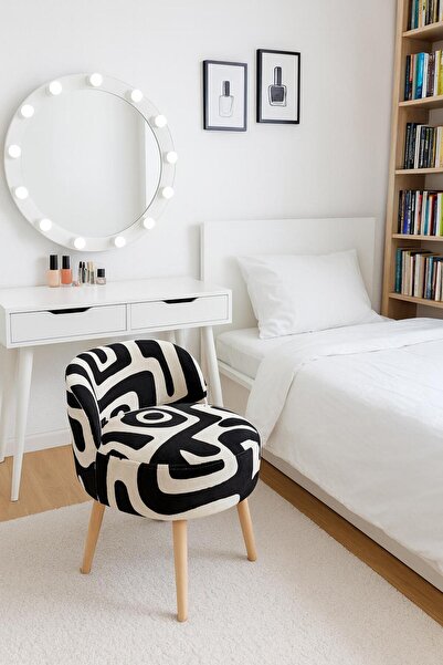 WEBPANYA MOBİLYA X Large Siyah Beyaz Baby Face Kumaş Dekoratif Berjer Puf Mak...