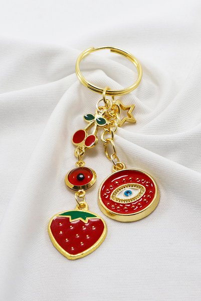 biuti Handmade Red Cluster Strawberry Keychain, Cherry Gift Bag Ornament