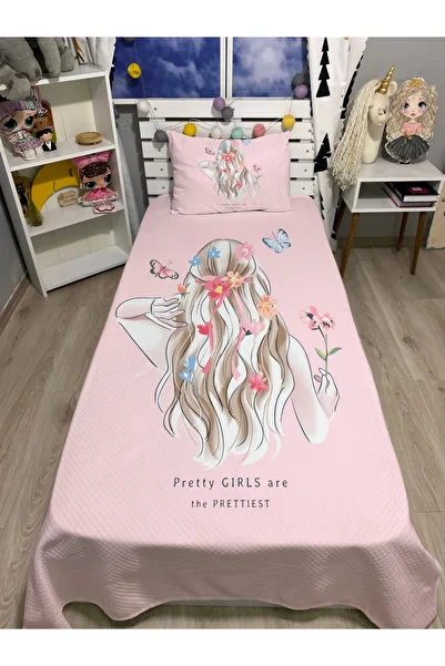 yok yok evim eve dair her şey Princess Patterned Baby Kids Single Pique and Pillowcase Bedspread Set
