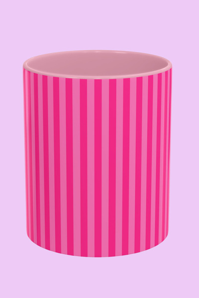 Midas Design كوب بتصميم بورسلين مخطط باللون الوردي بطابع الخطوط الوردية