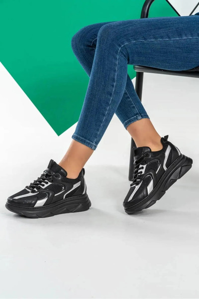 Zerenyus Cata Black and White Knitwear Detailed Sports Shoes