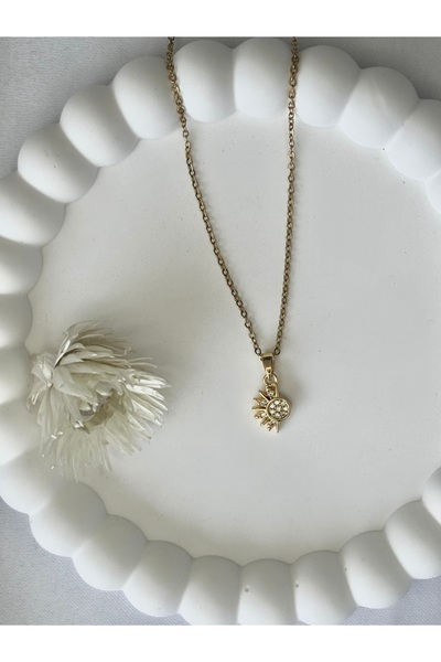 Silya Bijuteri Çelik Güneş Motifli Taşlı Kolye – Kadın Zarif Takı